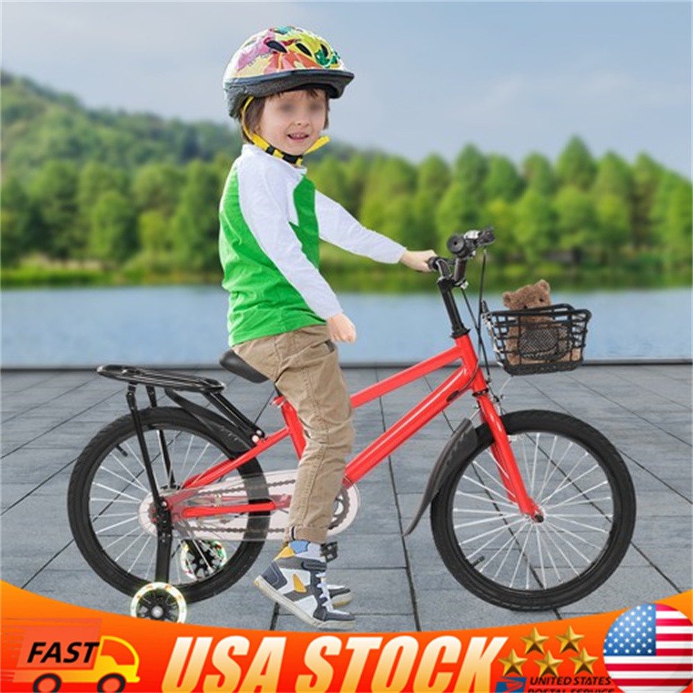 18 Inch Kids Bike Children Boys Girls Bicycle Bike Red with Training Wheels