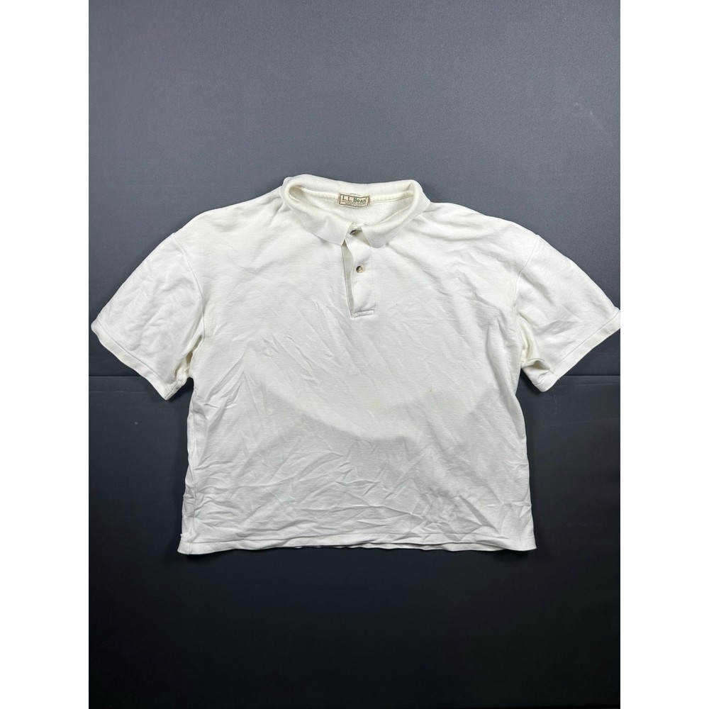 Vintage L.L. Bean Made in USA Men’s White Polo Shirt Size Large Cotton Knit