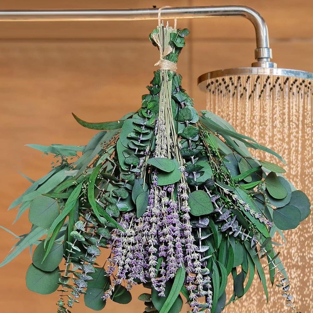 52 PCS Mix Dried Eucalyptus & Lavender Flowers Bundles for Shower, 17'' Green