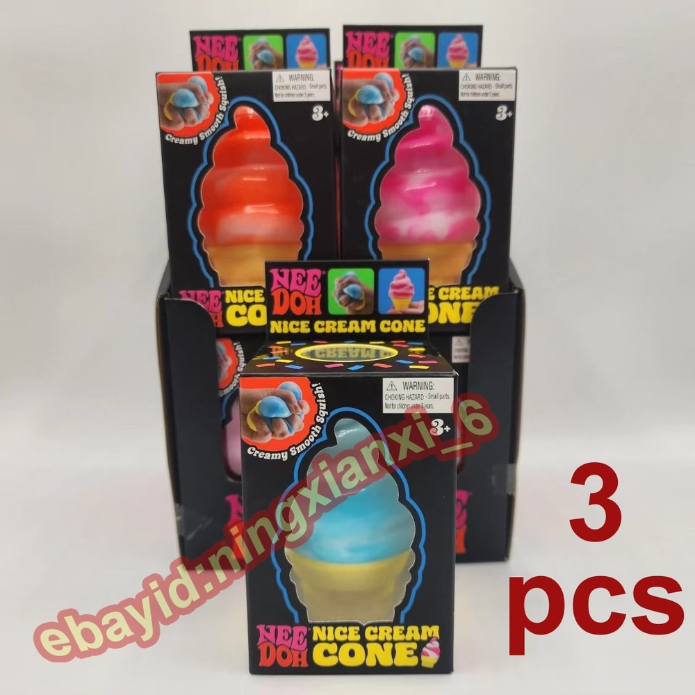 Nee Doh Nice Cream Cone Squishy- Pink, Blue And Orange New 3 Pcs Set