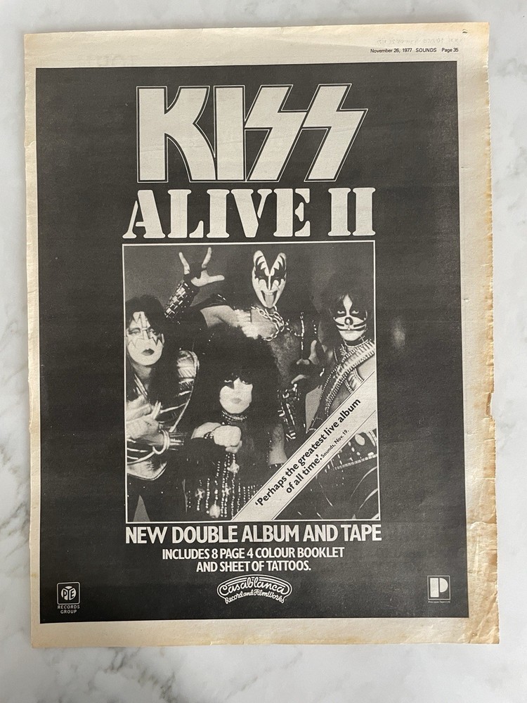 KISS Alive II  full page ad 12x15 inches Peter Gene Paul Ace Aucoin 1977