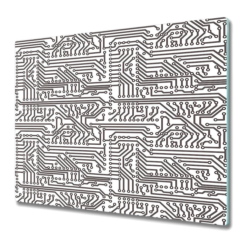 Glass Chopping Cutting Board Electronic circuit board grey and white design