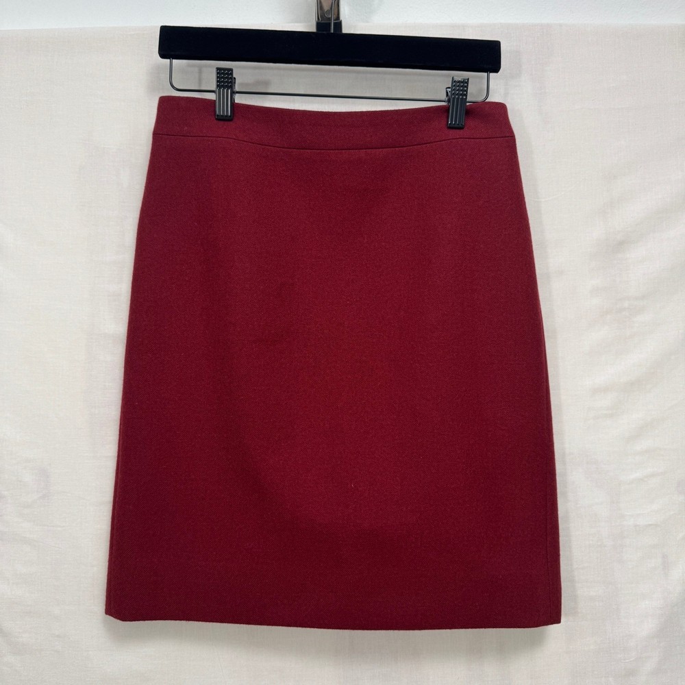 J.Crew Skirt Womens 4 Burgundy No. 2 Pencil Skirt 100% Wool Solid Business