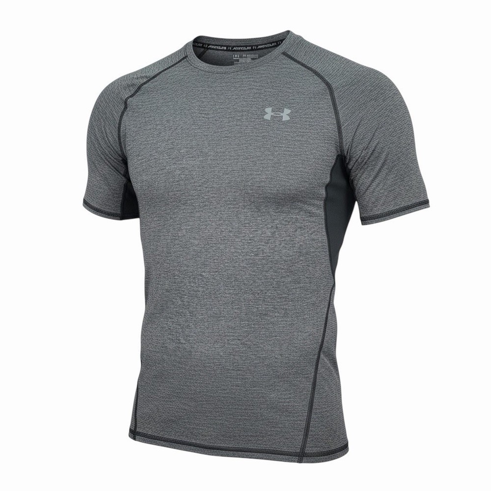 Under Armour Heat Gear Gray/Black Short Sleeve Compression Shirt Mens 2XL