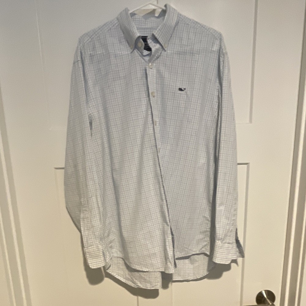 Vineyard Vines Men's M Blue White Check Cotton Button-Down Whale Shirt
