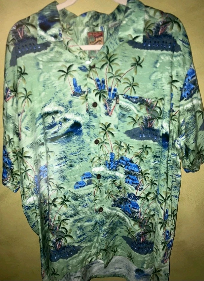 Vintage Pineapple Connection Men's L  Hawaiian Print Button-Up Free Shipping