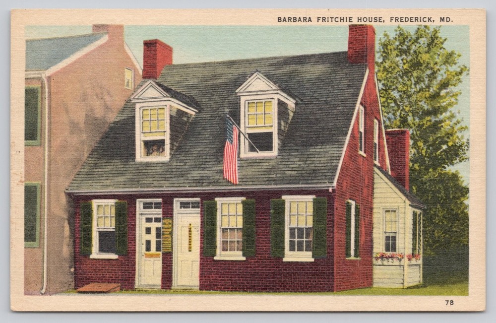 Barbara Fritchie House Frederick MD Linen Postcard Civil War Heroine