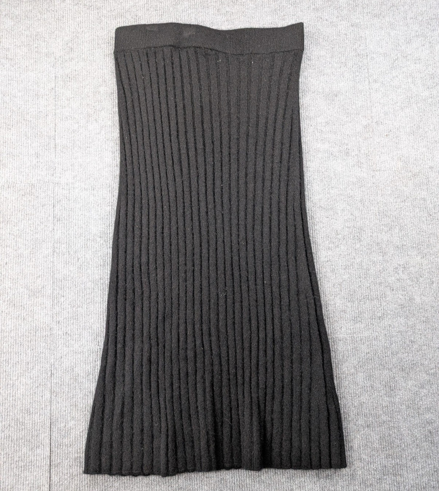 Quince Mongolian Cashmere Midi Skirt Womens Medium Black Quiet Luxury Ribbed Lux