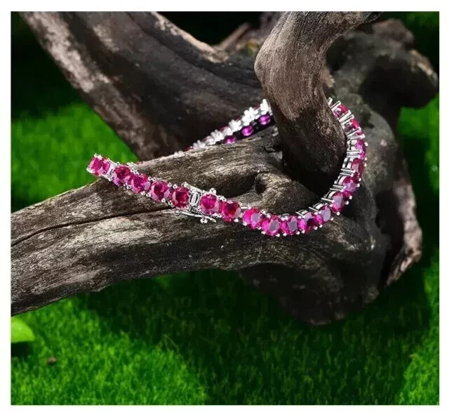 2Ct Round Lab-Created Pink Ruby Tennis Bracelet 14K White Gold Plated 7.5In