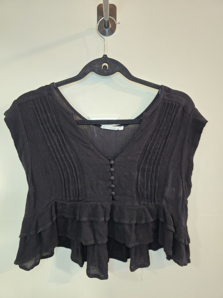 Talulah Black Cropped Ruffle Blouse Boho Soft Grunge Flowy Top Size L Indie