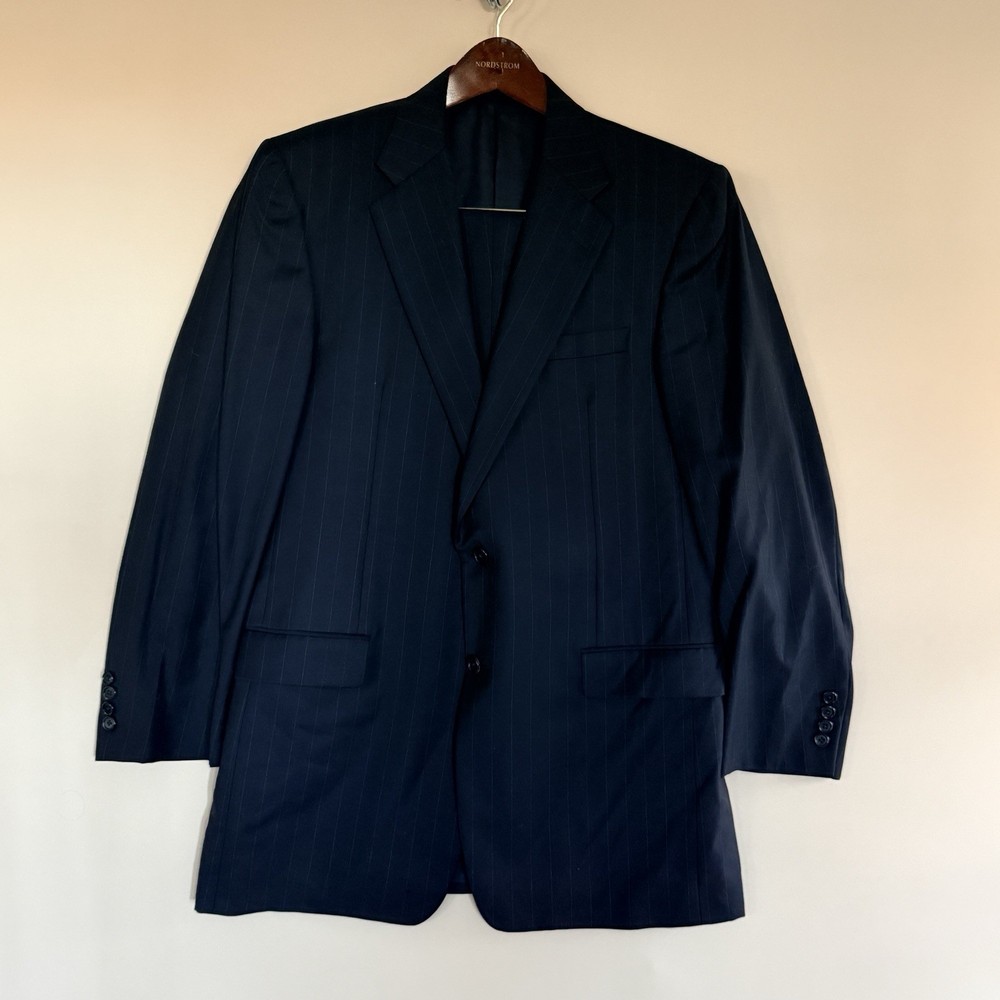 Hickey Freeman Loro Piana Suit Mens 42L 130’s Wool 34x32 Navy Blue Pinstripe