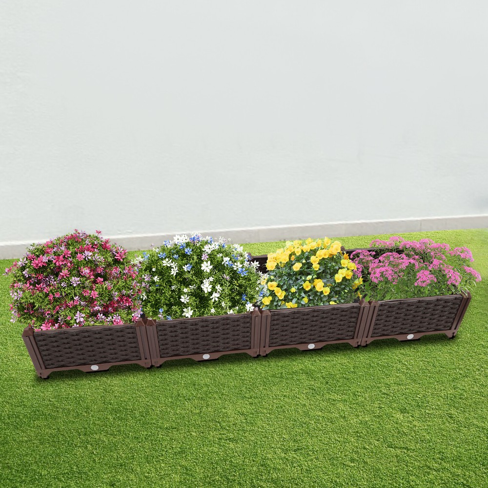 Raised Garden Bed Box, Large Plastic Planter Box Garden&Yard 156*39*22cm Brown