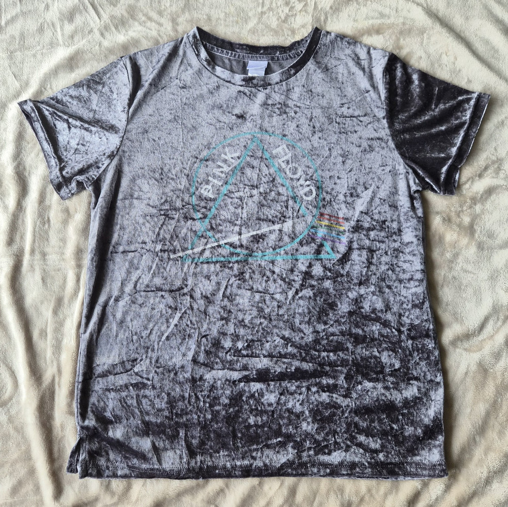 Pink Floyd Velvet Graphic Tee Women’s Gray Crushed Velvet Band T Shirt Retro Y2K