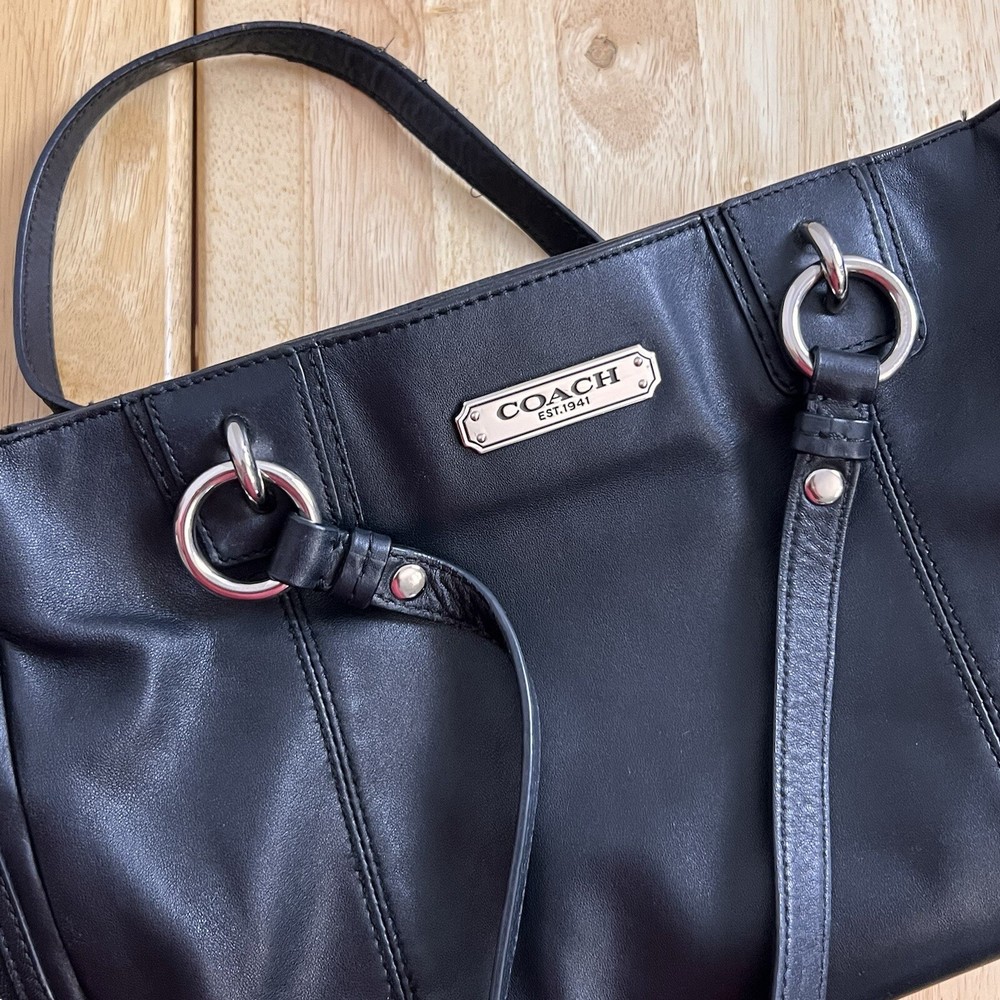 COACH REHAB East West Gallery Black Smooth Shiny Leather Shoulder Tote F19252