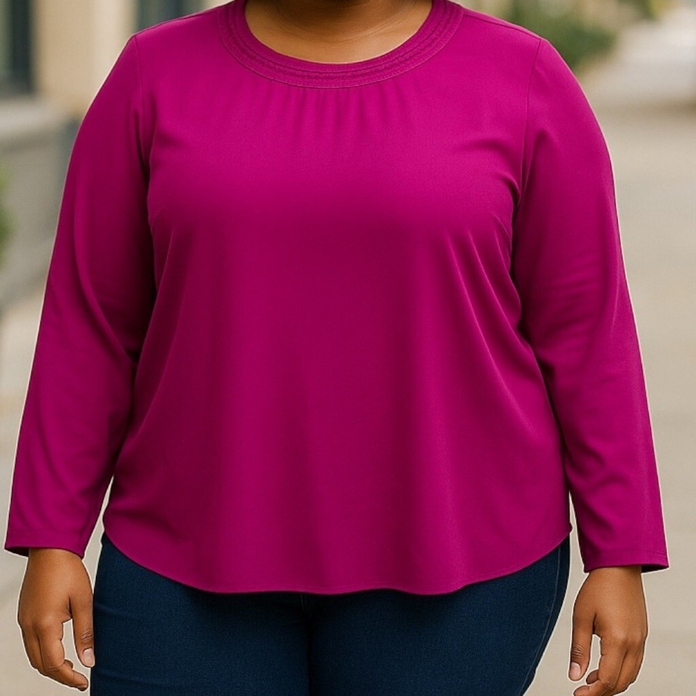 Brecken Meggen Fuchsia Blouse with Roll Tap Sleeves - XL Chic Top