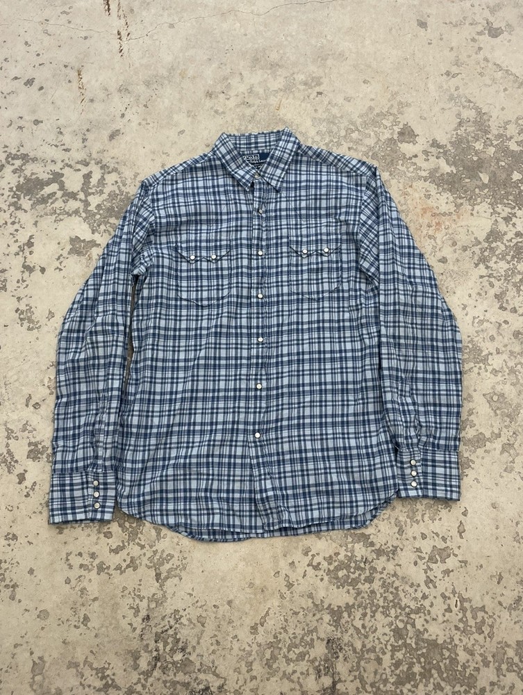 VTG Polo Ralph Lauren Shirt Mens M Plaid Western Sawtooth Pearl Snap Cowboy