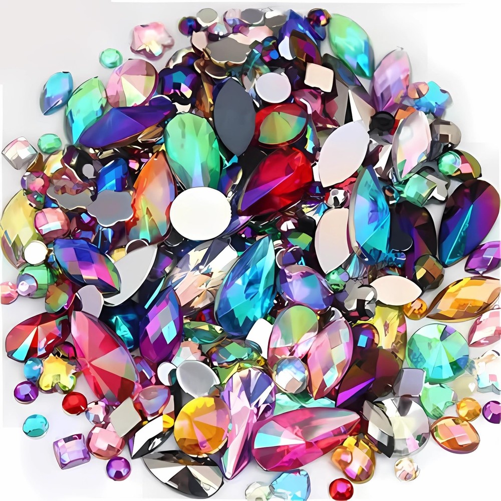 Mixed 1400pcs AB Colour Gems Jewels Flatback Rhinestones, Assorted Shapes Rhi...