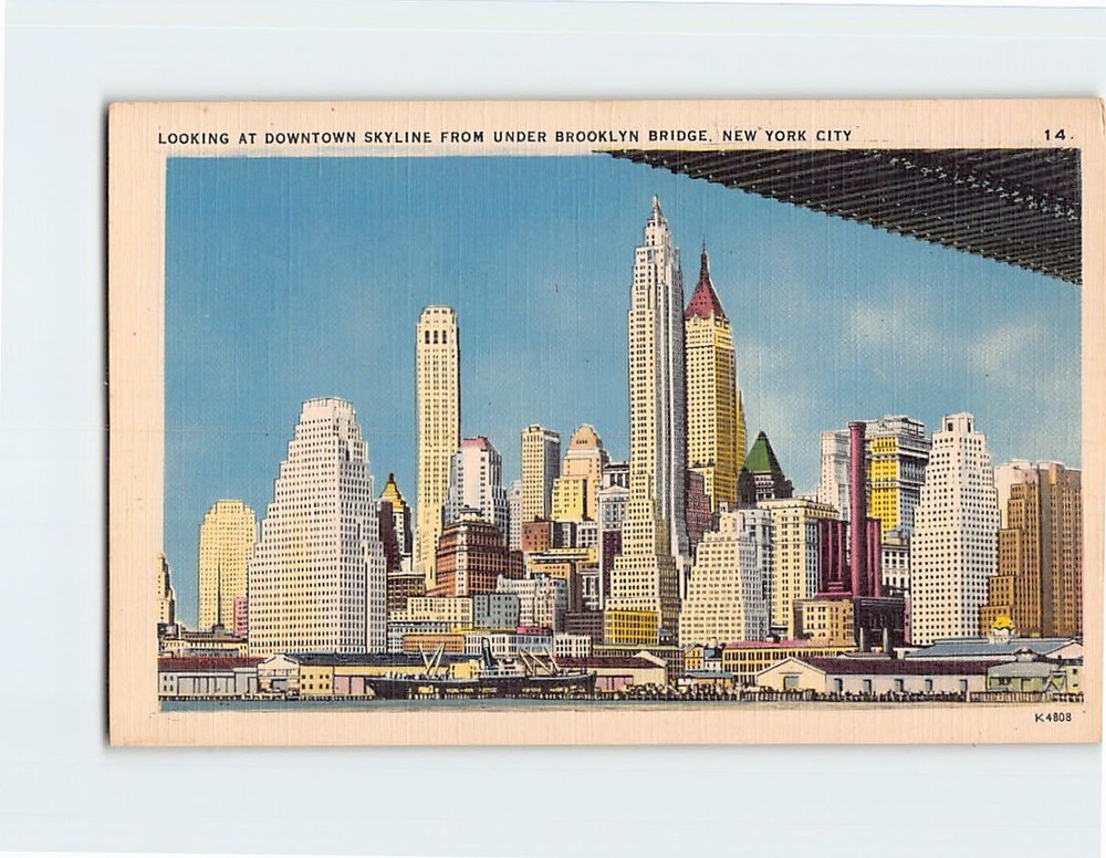 Postcard Looking At Downtown Skyline From Under Brooklyn Bridge USA