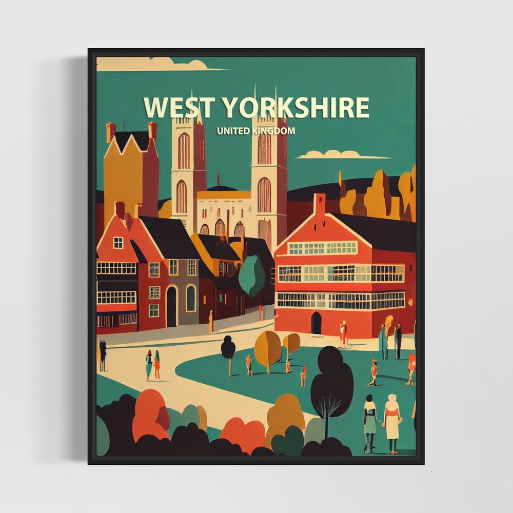 West Yorkshire Uk Retro Art Print West Yorkshire Wall Art Illustration West
