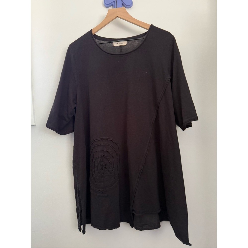 Zen Cheyenne 1X Tunic Top Black Lagenlook Oversized Relaxed Linen