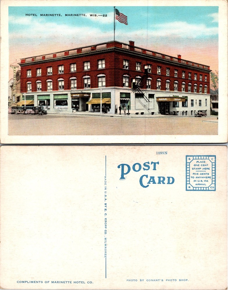Hotel Marinette Marinette Wisconsin WI Postcard