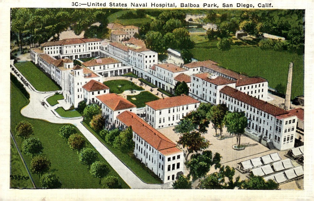 1940s United States Naval Hospital Balboa Park San Diego CA Linen Postcard