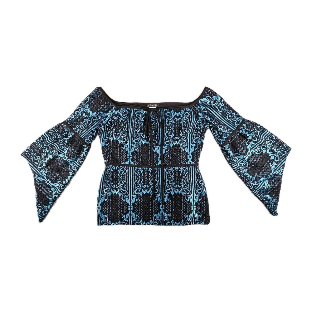 Venus Lace Off Shoulder Top Women S Blue Black Y2K Babydoll Whimsygoth Peasant
