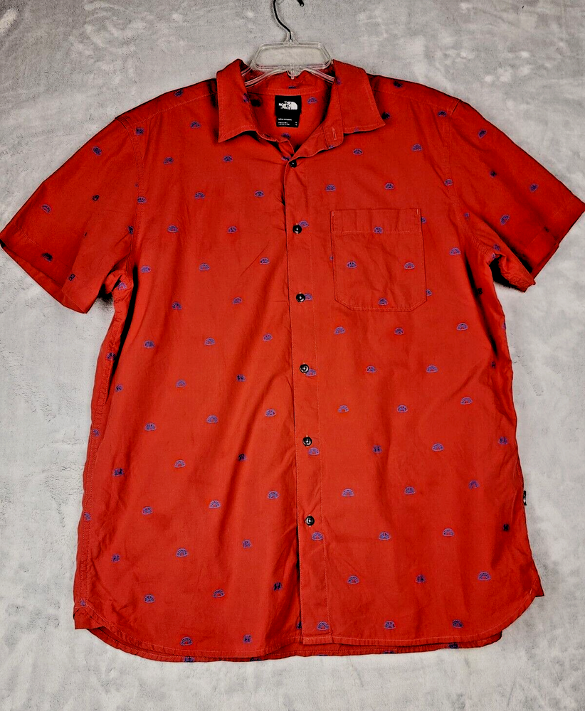 The North Face Mens XL Baytrail Jaquard Button-Up Shirt in Orange Blue Print  