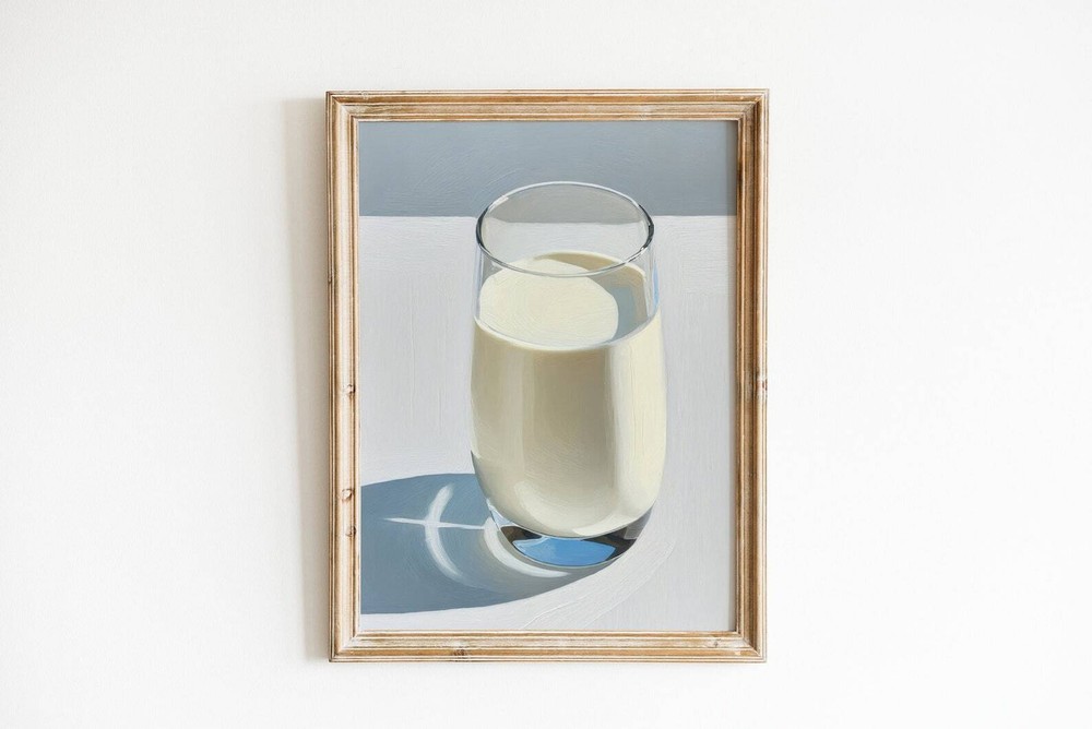 Milk Painting Still Life Artwork Contemporary Farmhouse Kitchen Decor Neutral