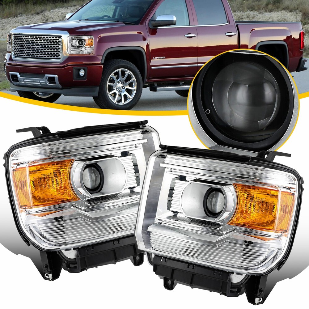 Set of 2 Projector Headlights Chrome For GMC SIERRA 1500 2500 3500 2014-2018 US