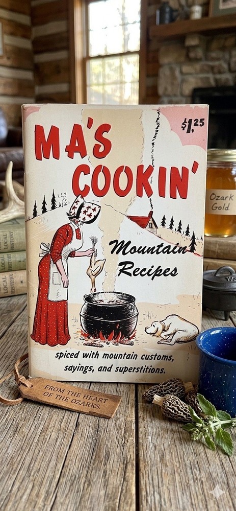 Vintage 1975 Ma's Cookin' Mountain Recipes Cookbook Ozark Maid Candies Sis Jake