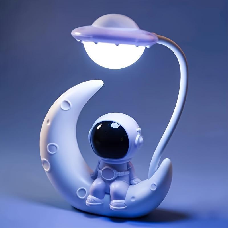 LED Moon Astronaut Table Lamp Modern Touch USB Small White Plastic Novelty Decor