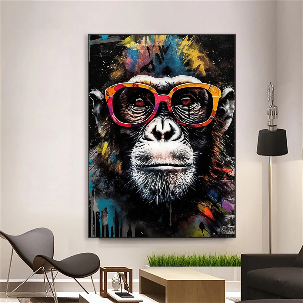 Graffiti Wall Art Poster Vintage Monkey With Glasses Art Poster Canvas Painting