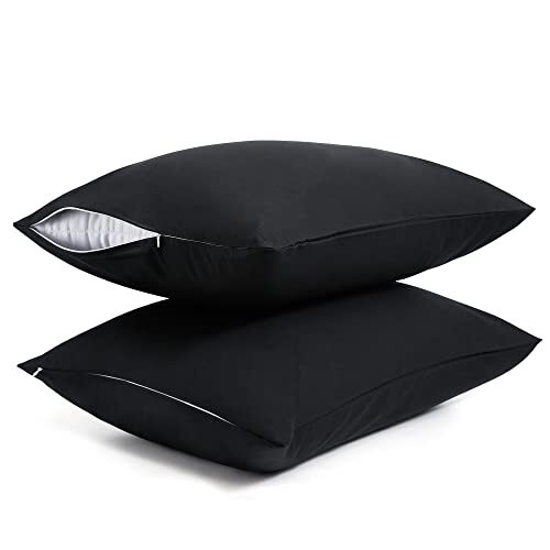 Cotton Pillow Protectors/Cases Queen Size with Zipper 2 Queen-2pack-400TC Black