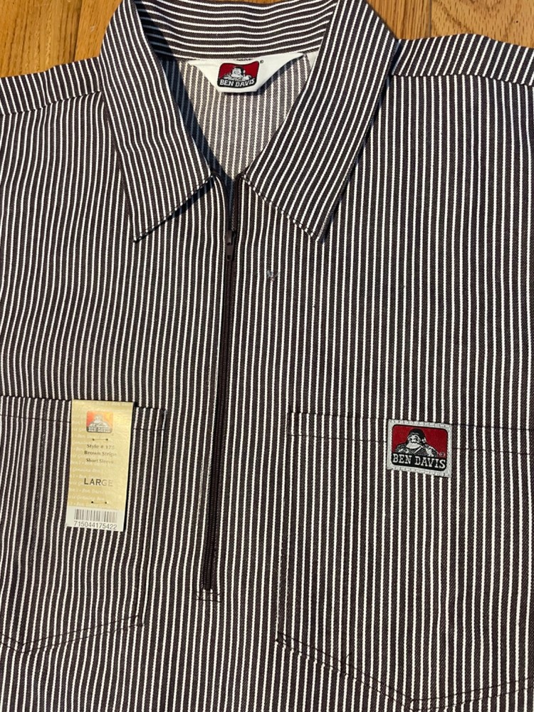 NWT vintage pinstripe ben davis 1/4 zip Shirt sz L, brown/black high quality