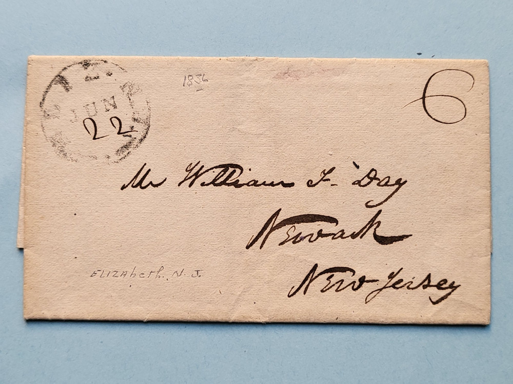 vintage Elizabeth City New Jersey postal cover handwritten correspondence c.1836