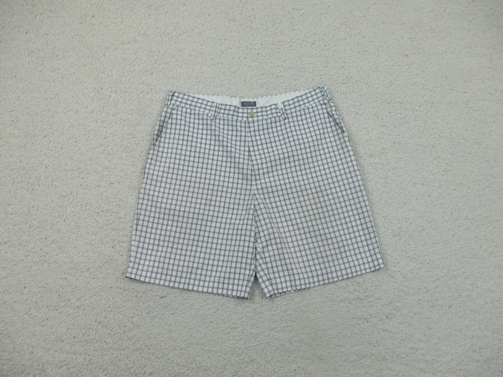 Izod Golf Shorts Mens 38 White Gray Casual Golfing Chino Check Plaid Lightweight