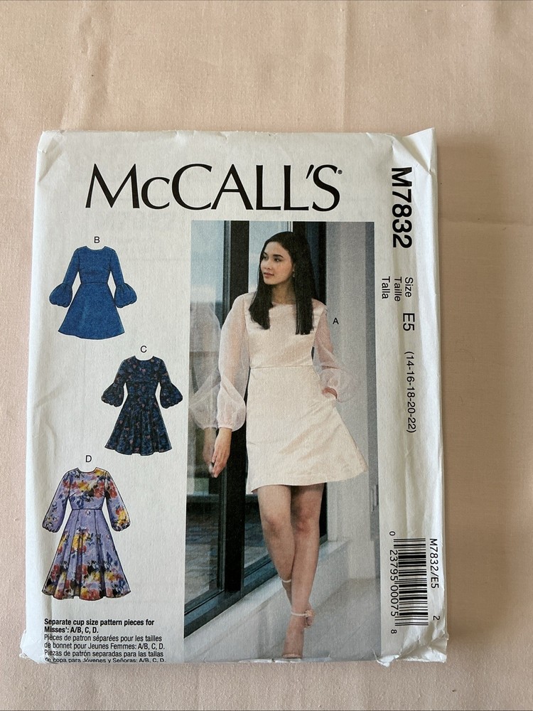 McCall's M7832 Misses 14 to 22 Fitted Lined Dress Uncut Sewing Pattern New