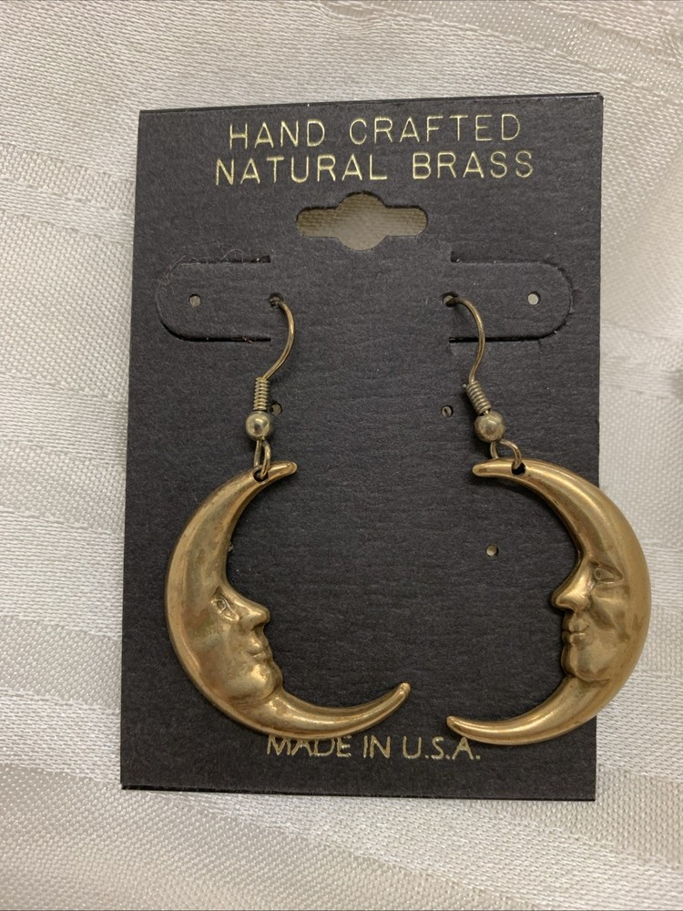 Vintage Brass man in the moon dangle earrings