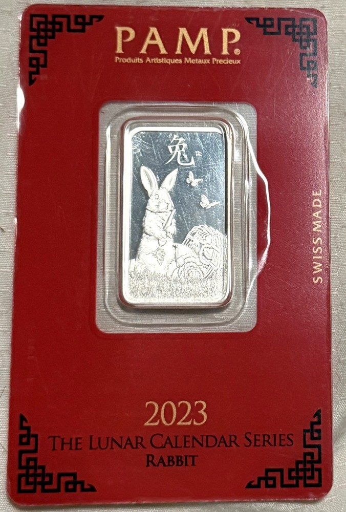 2023 PAMP Swiss 10g .999 Silver Bar Rabbit Lunar Calendar Series Assay Card