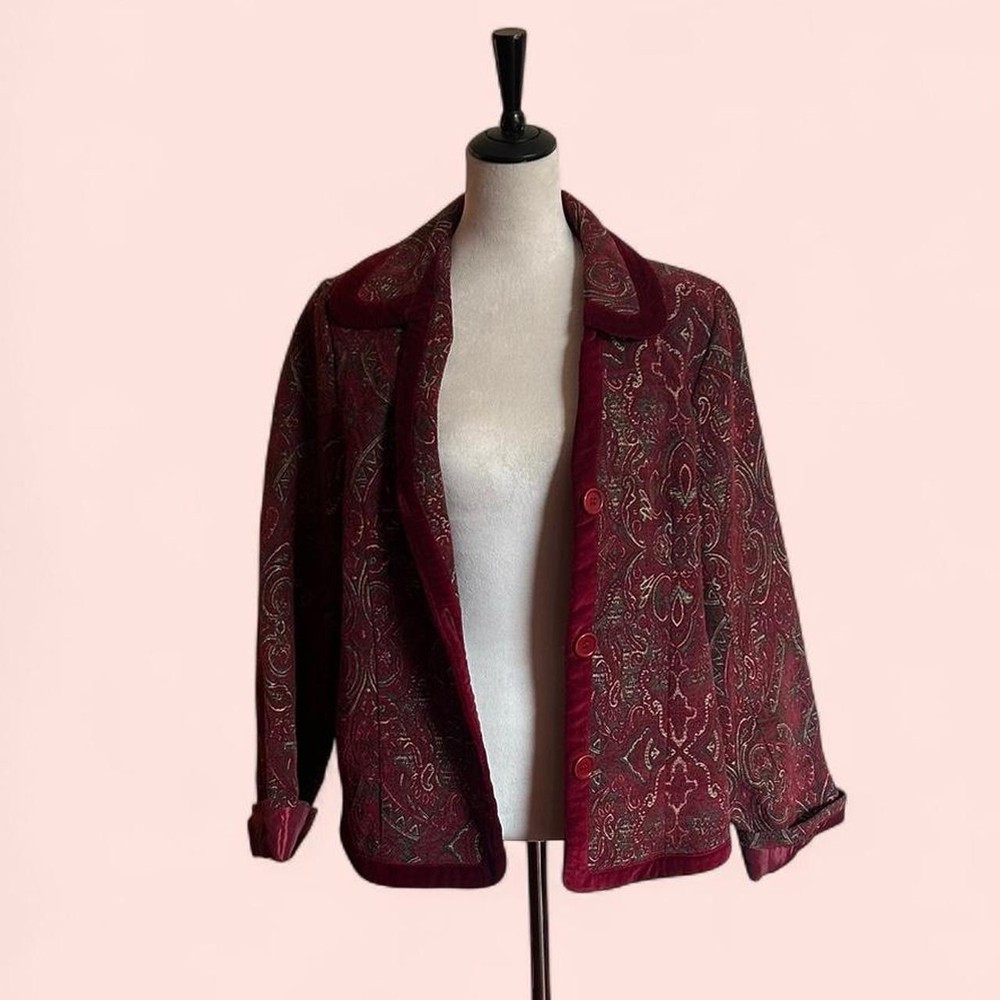 Women’s Size 16 Vintage Eclectic Burgundy Velvet Jacket Blazer