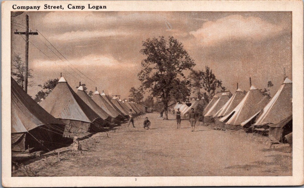 WWI Era Camp Logan Texas Company Street Military Tents RPPC Postcard