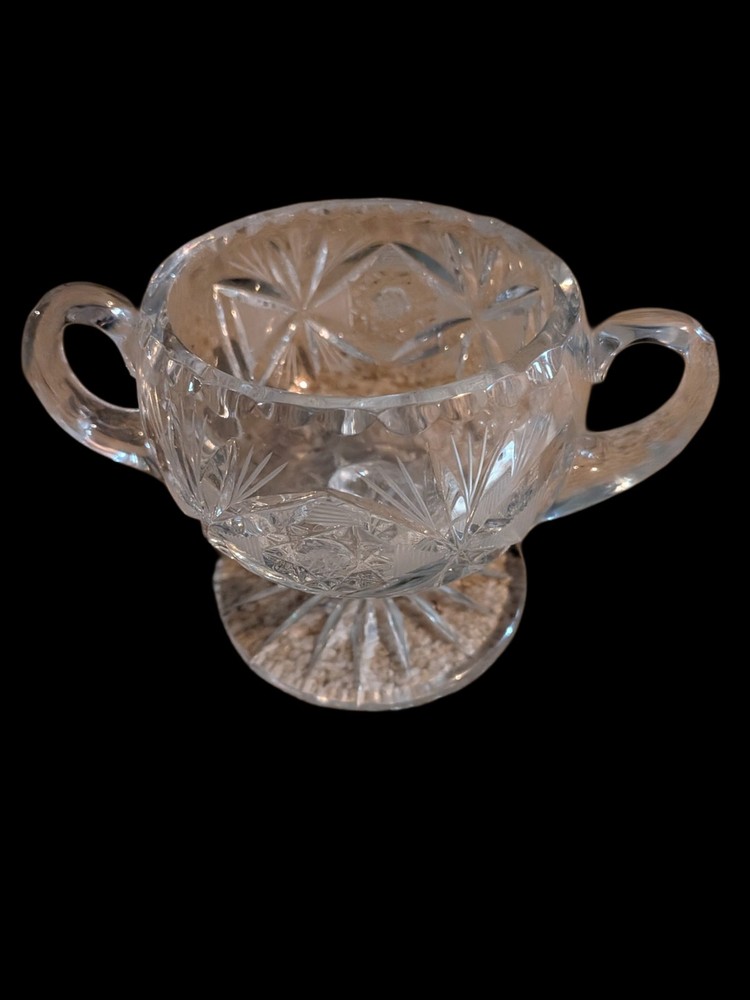 Vintage Heavy Leaded Crystal 2-Handle Sugar Bowl Cut Glass Classic Elegance