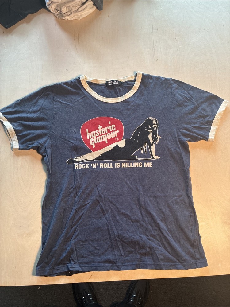 Hysteric Glamour Rock’n’Roll Graphic              Ringer T-shirt navy 0212CT13