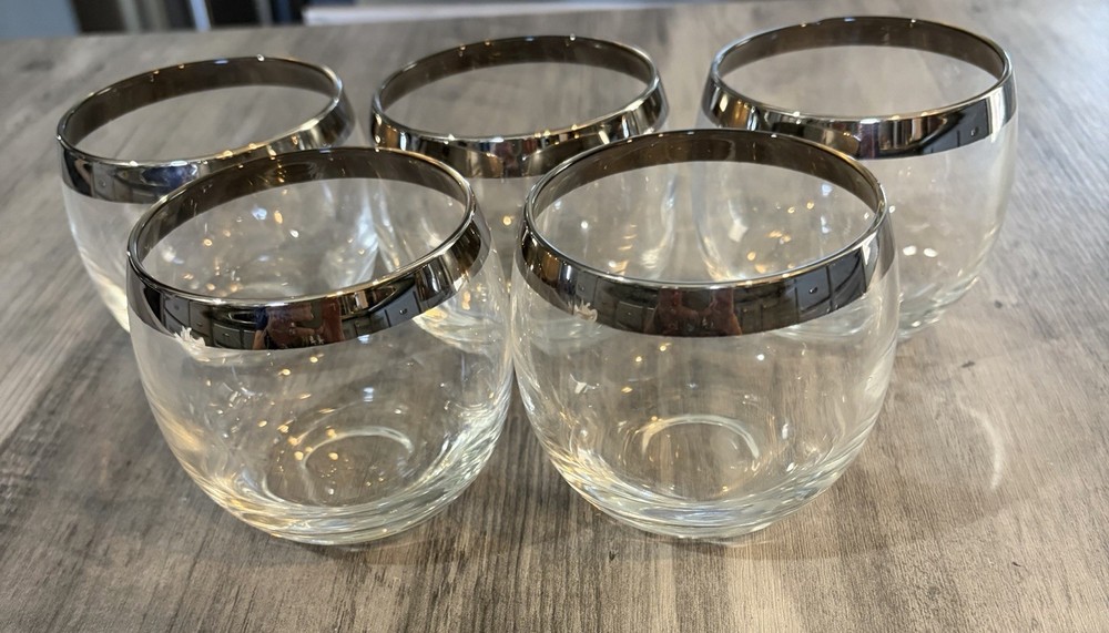 Vtg Mid-Century Modern silver-rimmed 