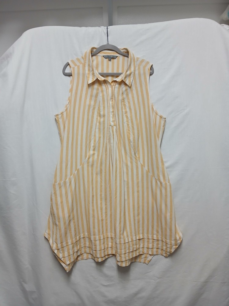 Sharagano Striped Sleeveless Dress 22W Linen Cotton Cottage Boho Classic Fairy