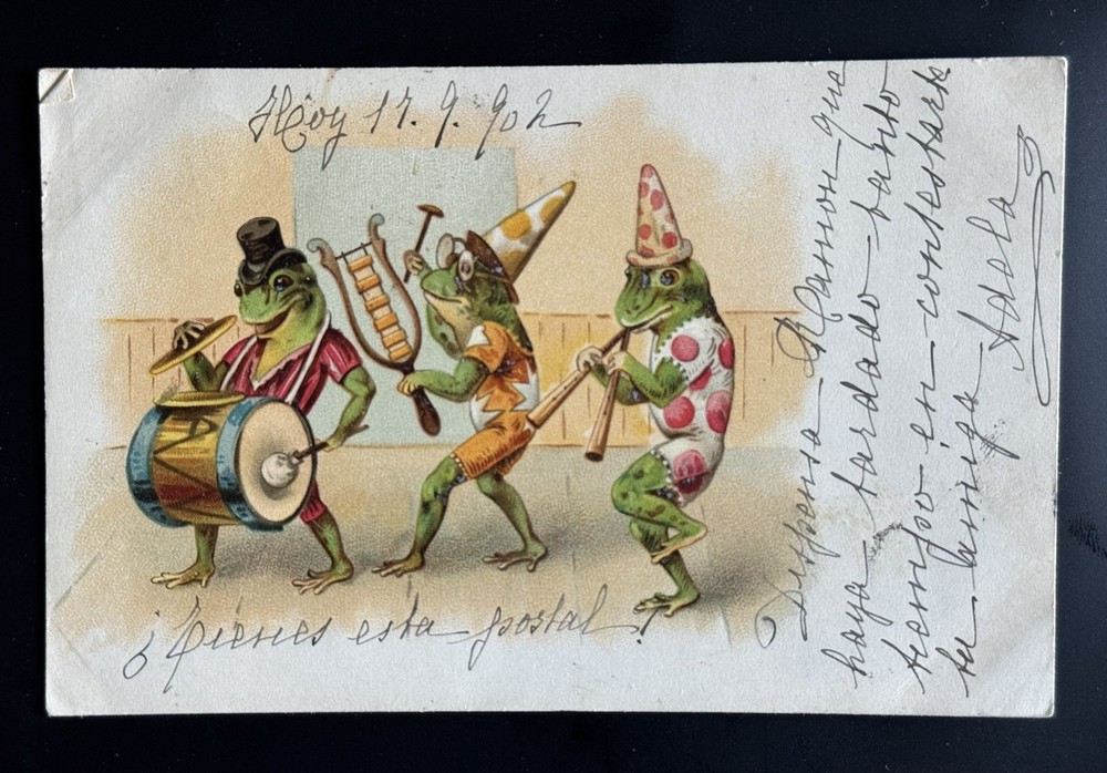 Antique Frog Band Postcard Anthropomorphic Musicians German c1902