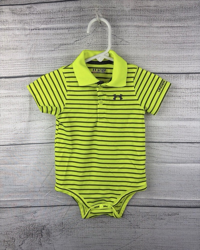 Under Armour HeatGear Collared Striped Bodysuit Yellow Black 9-12 Months