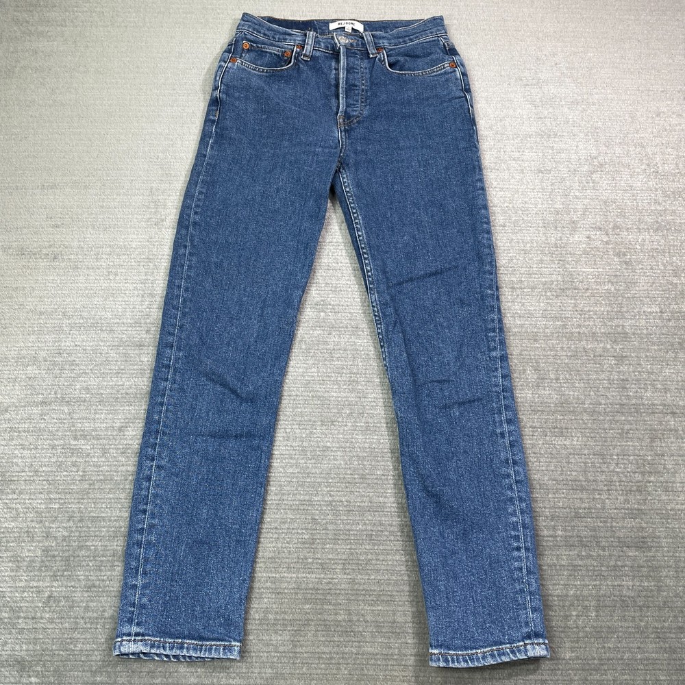 Redone Jeans Women 25 Blue High Rise 90S Ankle Crop Button Fly Western Rinse