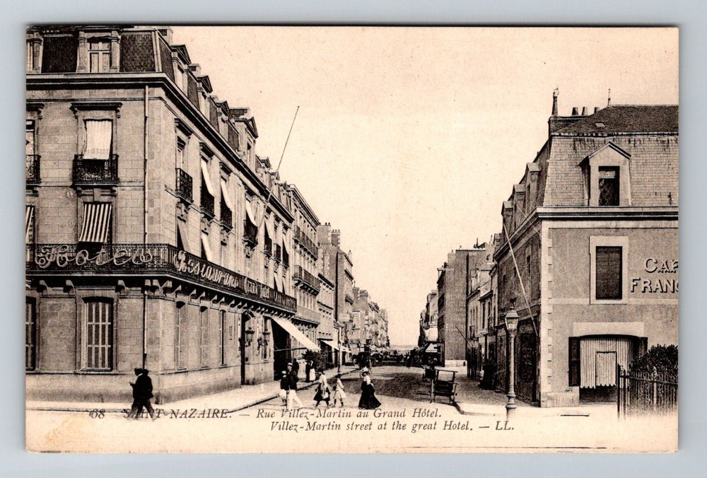 France- Saint-Nazaire Villez Street Scene Grand Hotel Old View Vintage Postcard